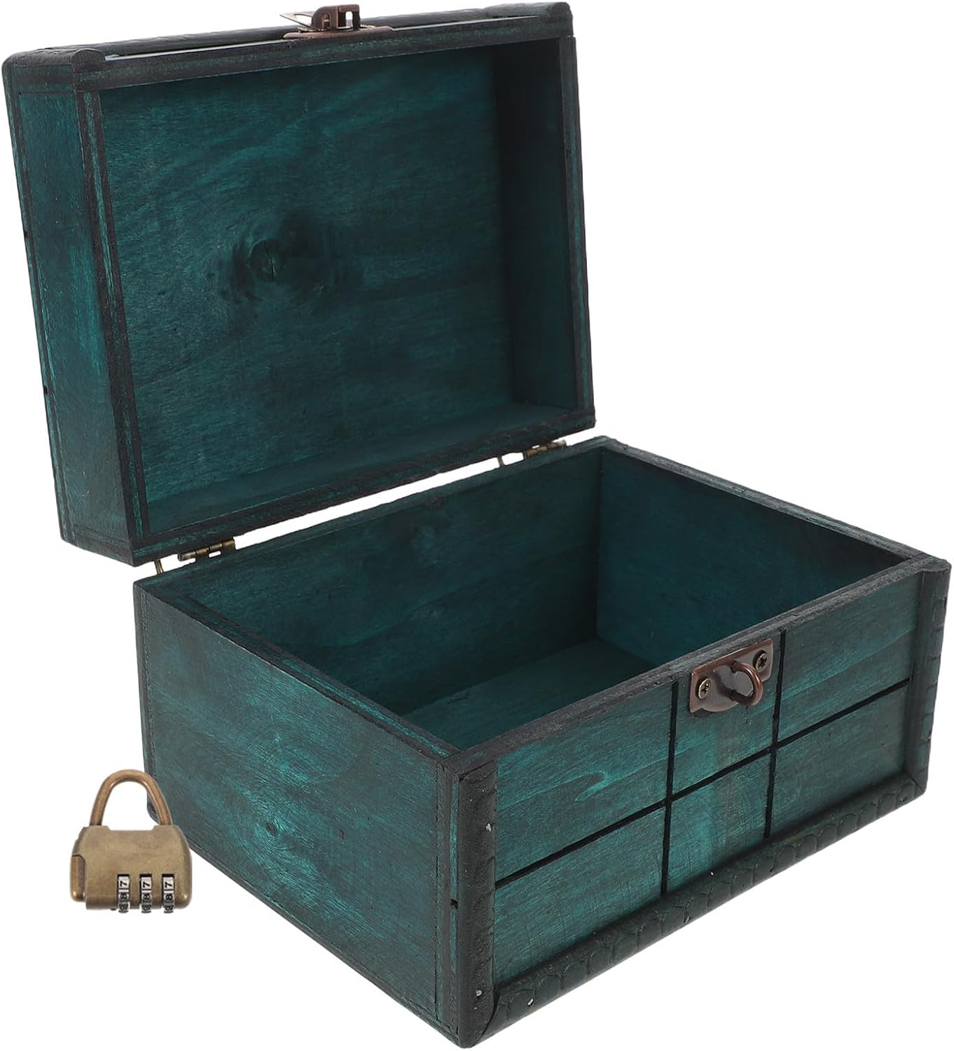 Vintage Wood Jewelry Box Handheld Treasure Chest with Lock