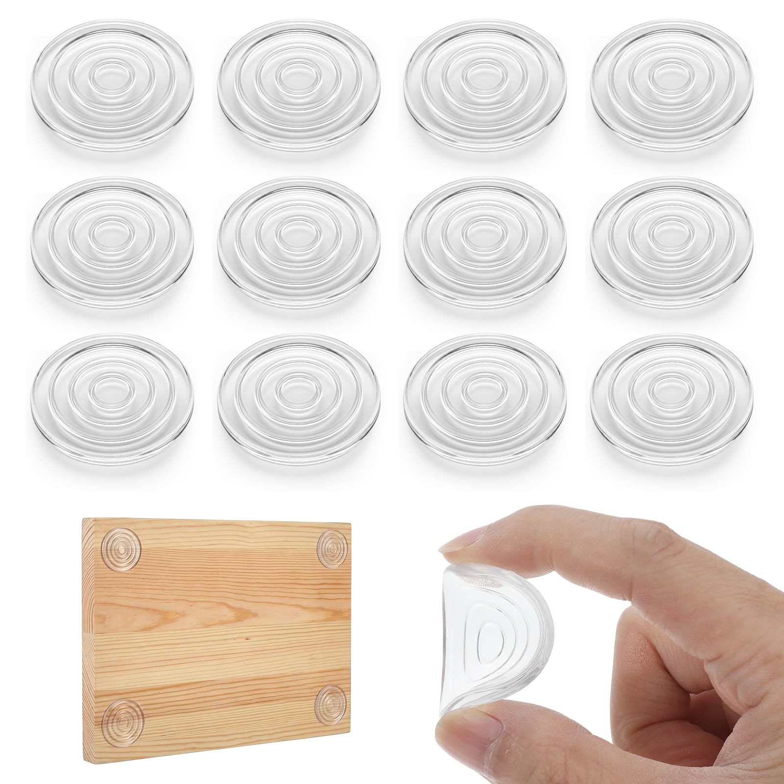 12 Pack Non-Slip Rubber Feet for Cutting Board, 1.6 Inch Thick Round Self-Adhesive Silicone Pads No Screws Needed, Reusable Washable Gripper Pads for Countertops, Trays, Furniture, Chairs (Clear)