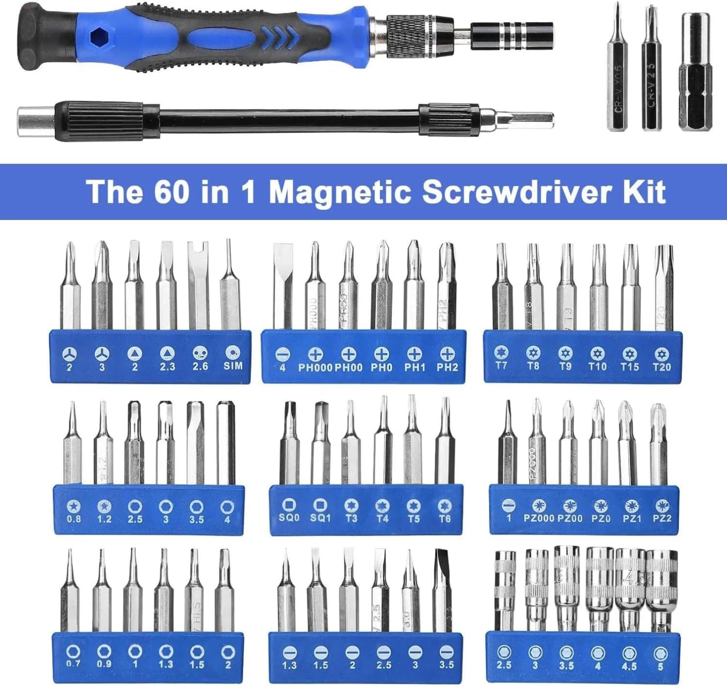 Precision Screwdriver Set,60-Piece Electronics Precision Screwdriver In 1 With 56 Bits Multi-Type Magnetic Screwdriver Kit, Stainless Steel Professional Repair Tools Kit For Phone, Laptop, PC, Camera
