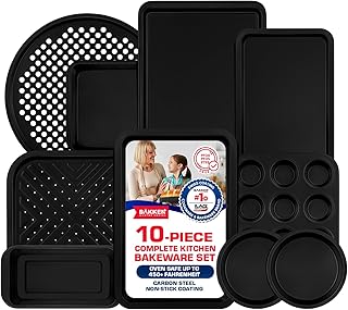 Baking Set – 10 Piece – Deluxe Non Stick Black Coating Inside and Ou...