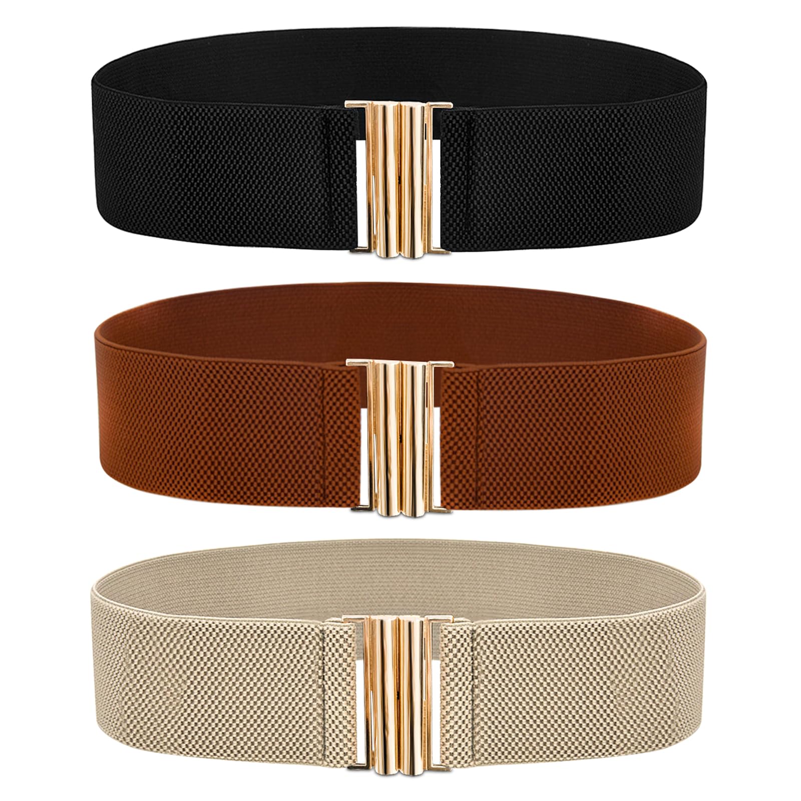 3 PCS Wide Stretchy Belt for Women Vintage Elastic Belts for Dresses Stretch Waist Belt with Golden Buckle