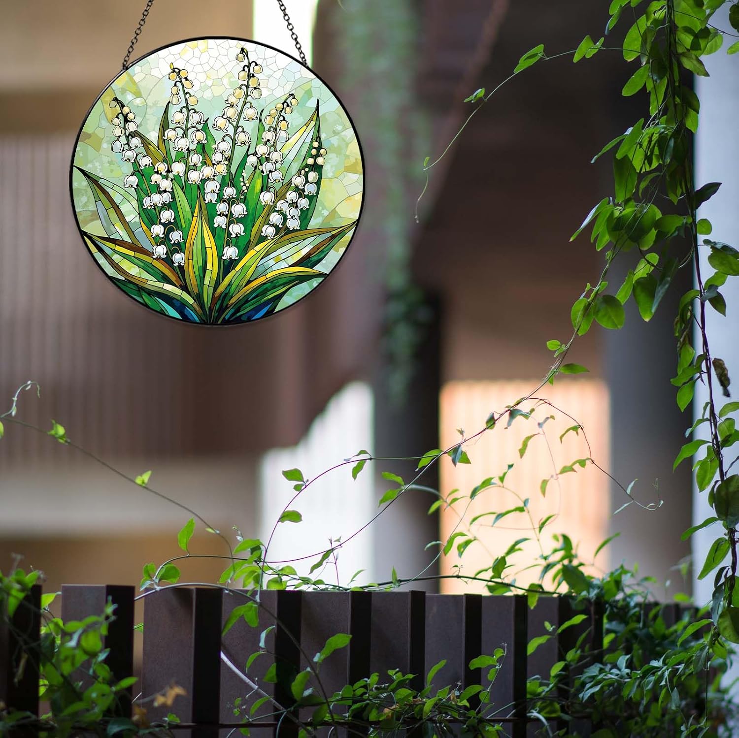 Hanging Stained Glass for Window Lily of The Valley Flower Suncatcher 7.8 inch Gifts for Women Christmas Mother's Day Valentine's Day Decorations Holiday