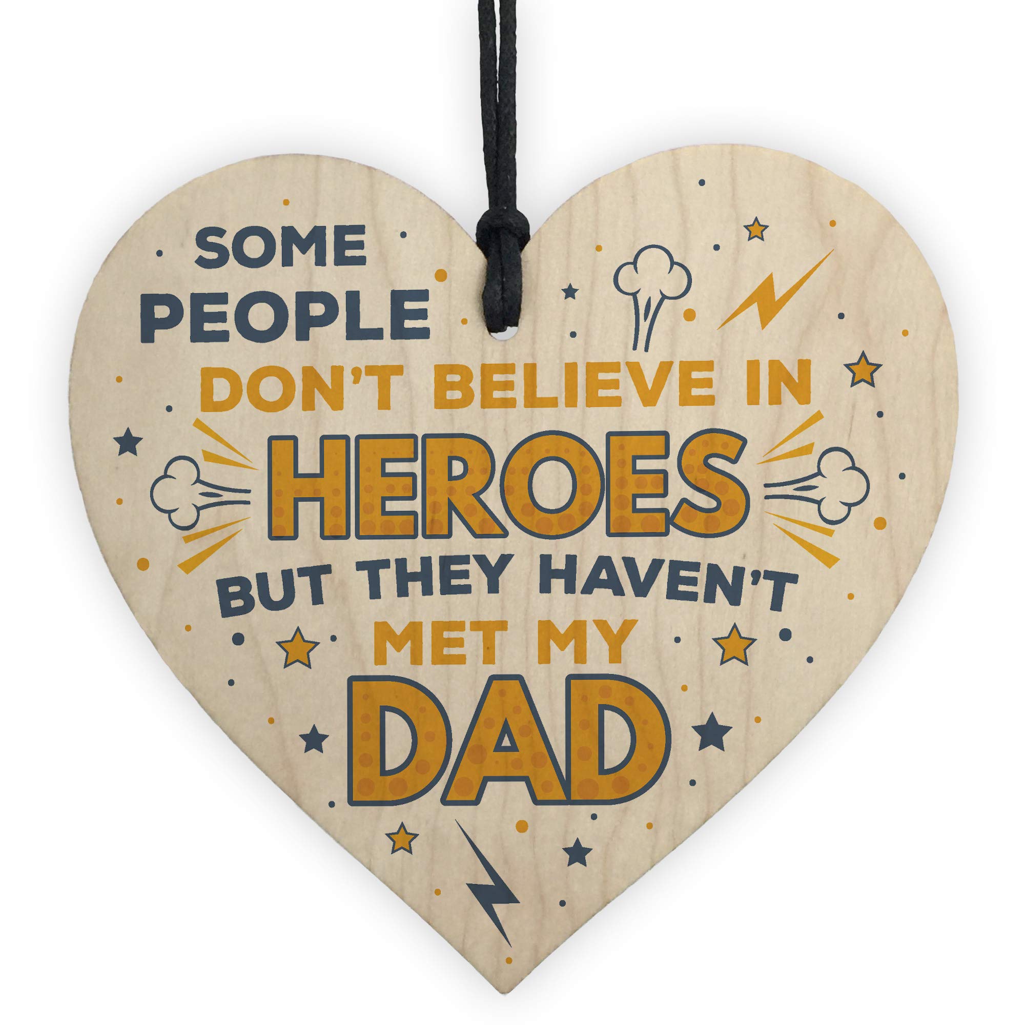 Red Ocean Multicolour Superhero Hero Dad Gift Birthday Christmas Gifts Wooden Hanging Heart Plaque Keepsake Gift For Dad Daddy