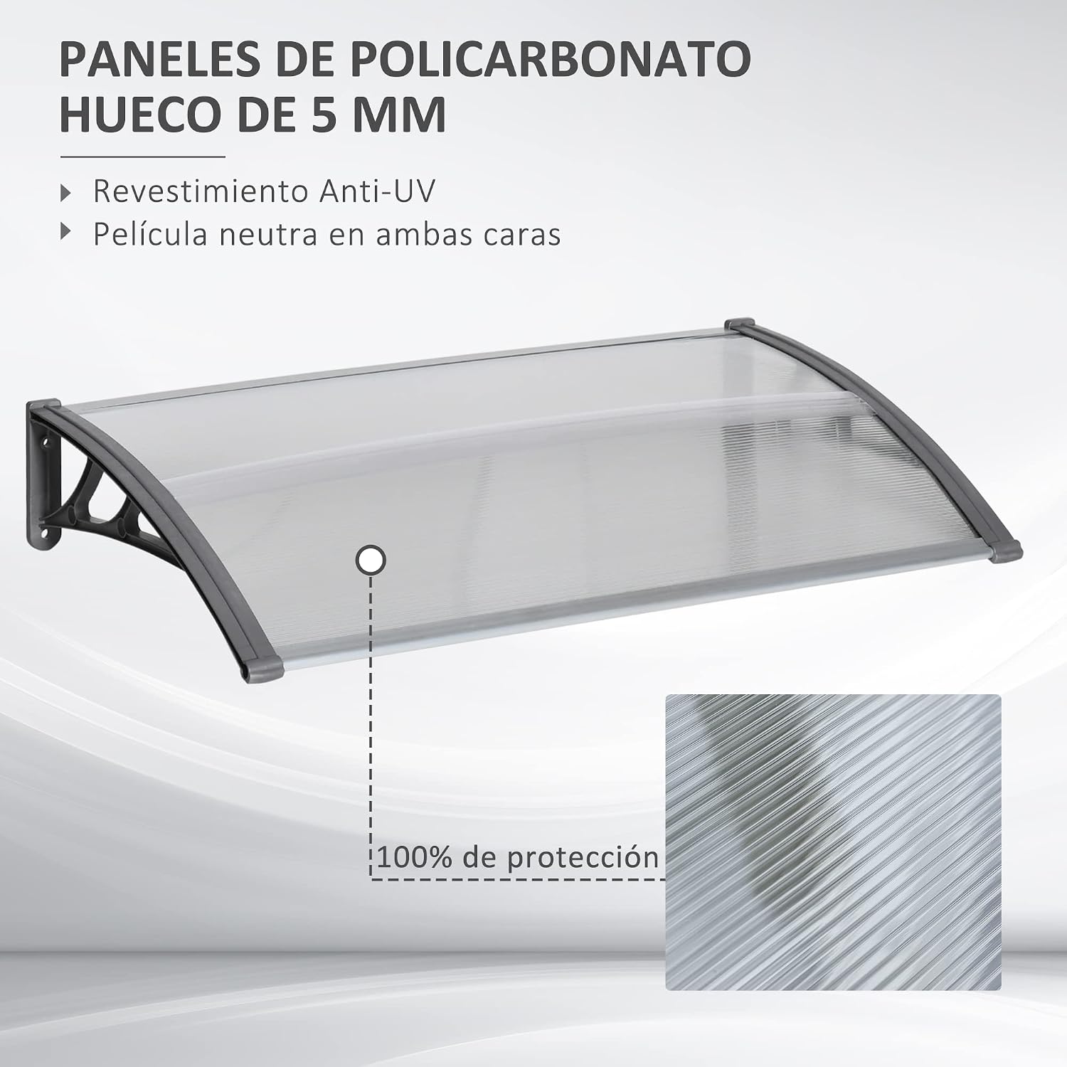 110x60 cm Outdoor Canopy - Weatherproof Door & Window Cover, UV-Resistant Transparent Polycarbonate Roof, Sun & Rain Protection, Versatile Awning for Home