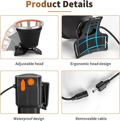 Miniatura 5 de Faro LED de alta potencia, diseño de separación, lámparas de cabeza para exteriores, impermeables y recargables, faro de larga distancia para