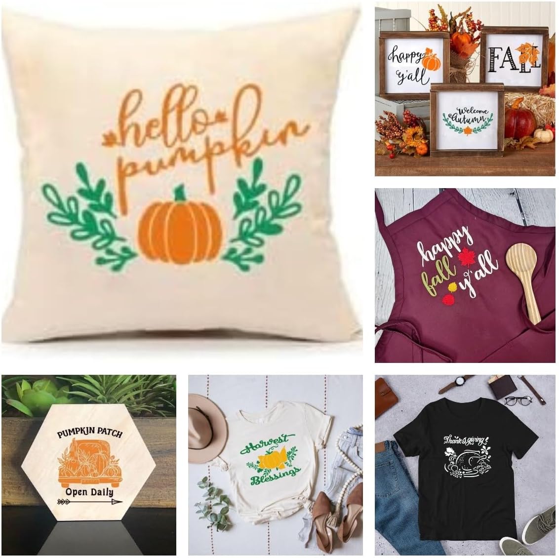DGAGA 13 PCS Pumpkin Harvest Silk Screen Stencils Reusable Halloween Self Adhesive Chalk Mesh Stencils Silkscreen Fall Pattern Stencil for Autumn Decoration,DIY Farmhouse Wood