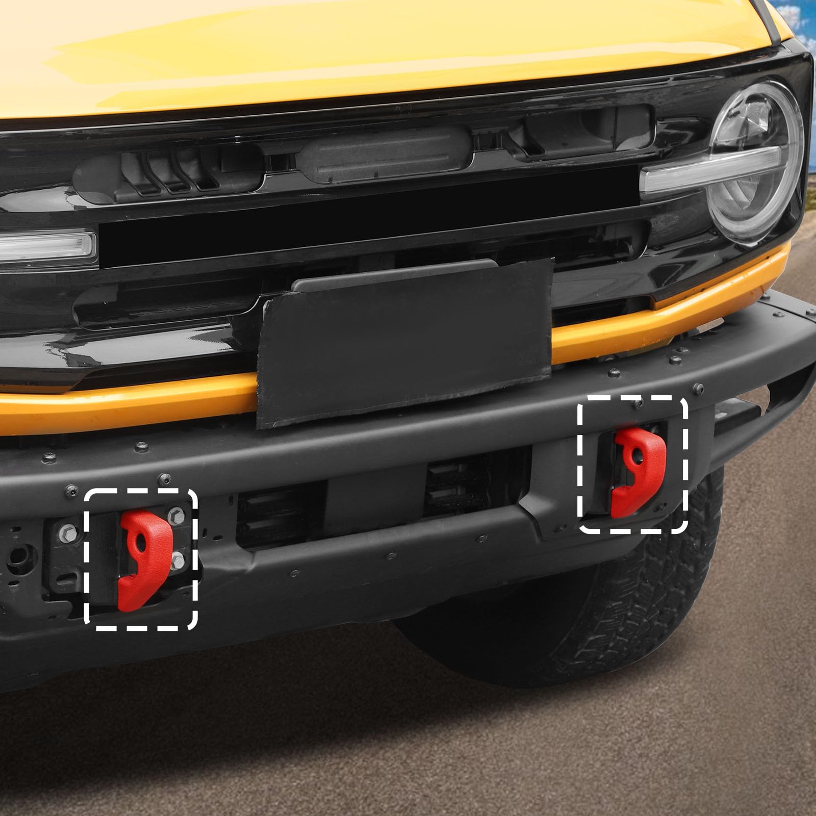 Jimen Compatible con Ford Bronco 2021-2024, 2 fundas protectoras de gancho de remolque para parachoques delantero, accesorios exteriores (rojo)