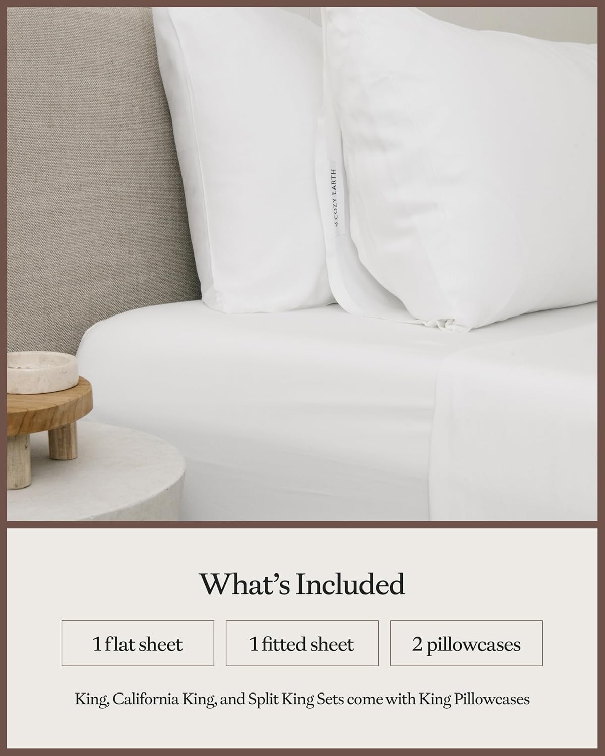 Cozy Earth Luxury Bed Sheet Set - 100% Viscose from Bamboo Fabric, Ultra-Soft & Breathable, Fits Regular & Deep Pocket Mattresses up to 20" - 4 Pieces Twin Sheet Set White - Image 3