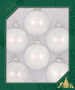 Glass Christmas Tree Ornaments - 67mm / 2.63" [6 Pieces] Designer Balls from Christmas By Krebs Seamless Hanging Holiday Decor Snow Sparkle