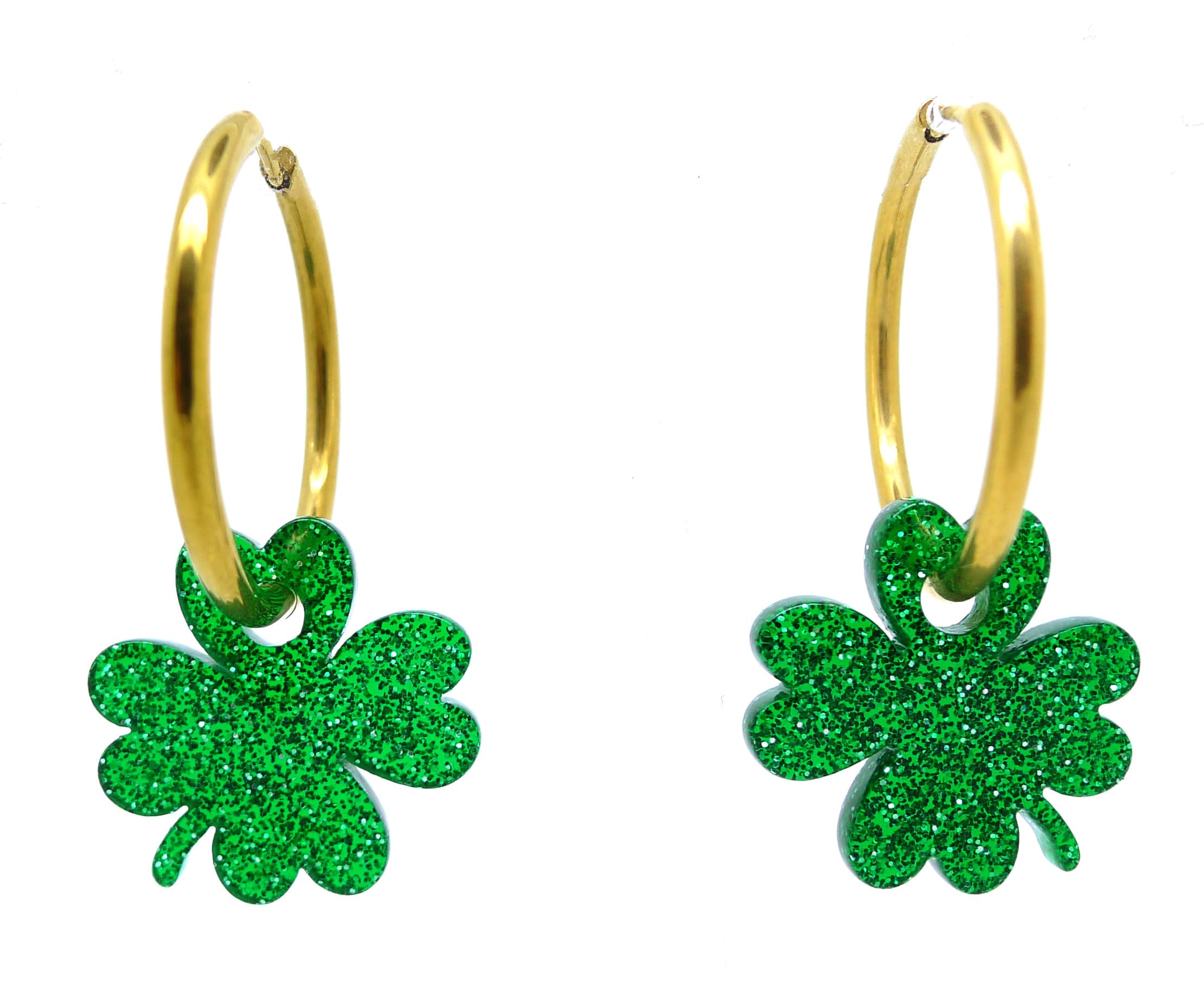 Boucles d'oreilles Lucky vert pailleté - Bijou porte bonheur