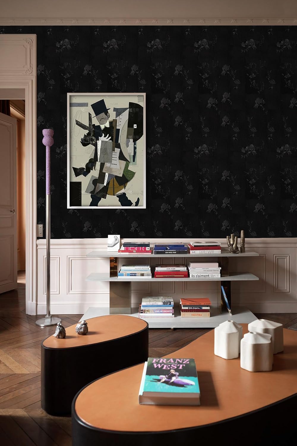 Abyssaly Black Contact Paper Renter Friendly 15.7'' X 78.7'' Vintage Embossed Floral Peel and Stick Wallpaper, Self Adhesive Thicken Wallpaper for Bathroom Bedroom Countertops Cabinets