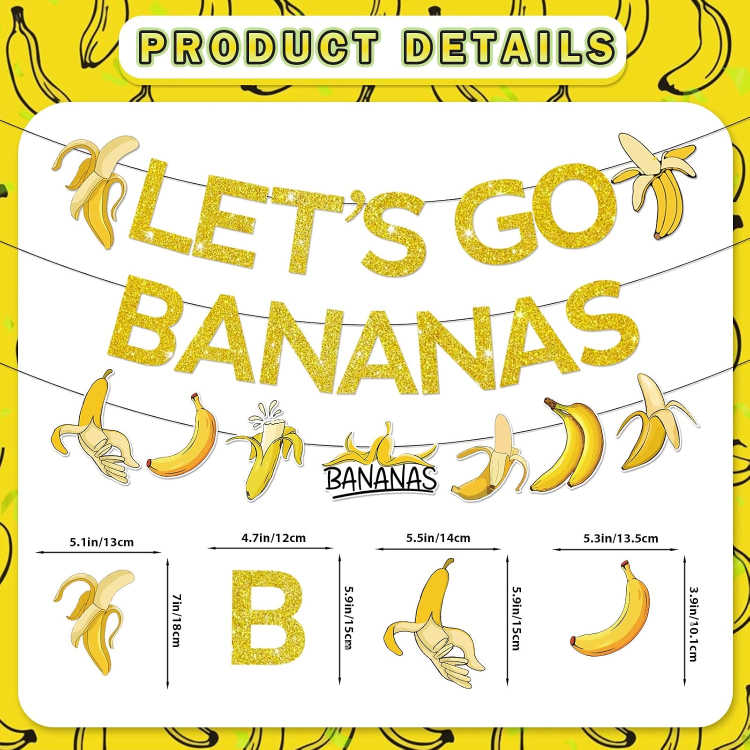 Banana Party Decorations Banana Birthday Decorations Banana Decorations with Let's Go Bananas Banner Garlands Hanging Swirls Banana Balloons Curious Birthday Decorations image 2