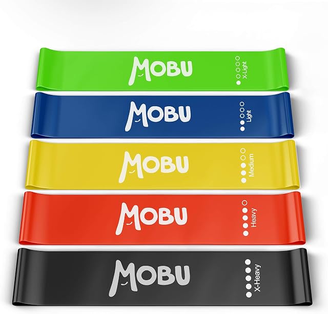 MOBU Resistance Bands Set of 5  Durable, Skin-Friendly  Exercise Bands with 5 Different Resistance Strength  Gym, Home Workout, Yoga, Glute Training, Muscle Stretching, Strength Training