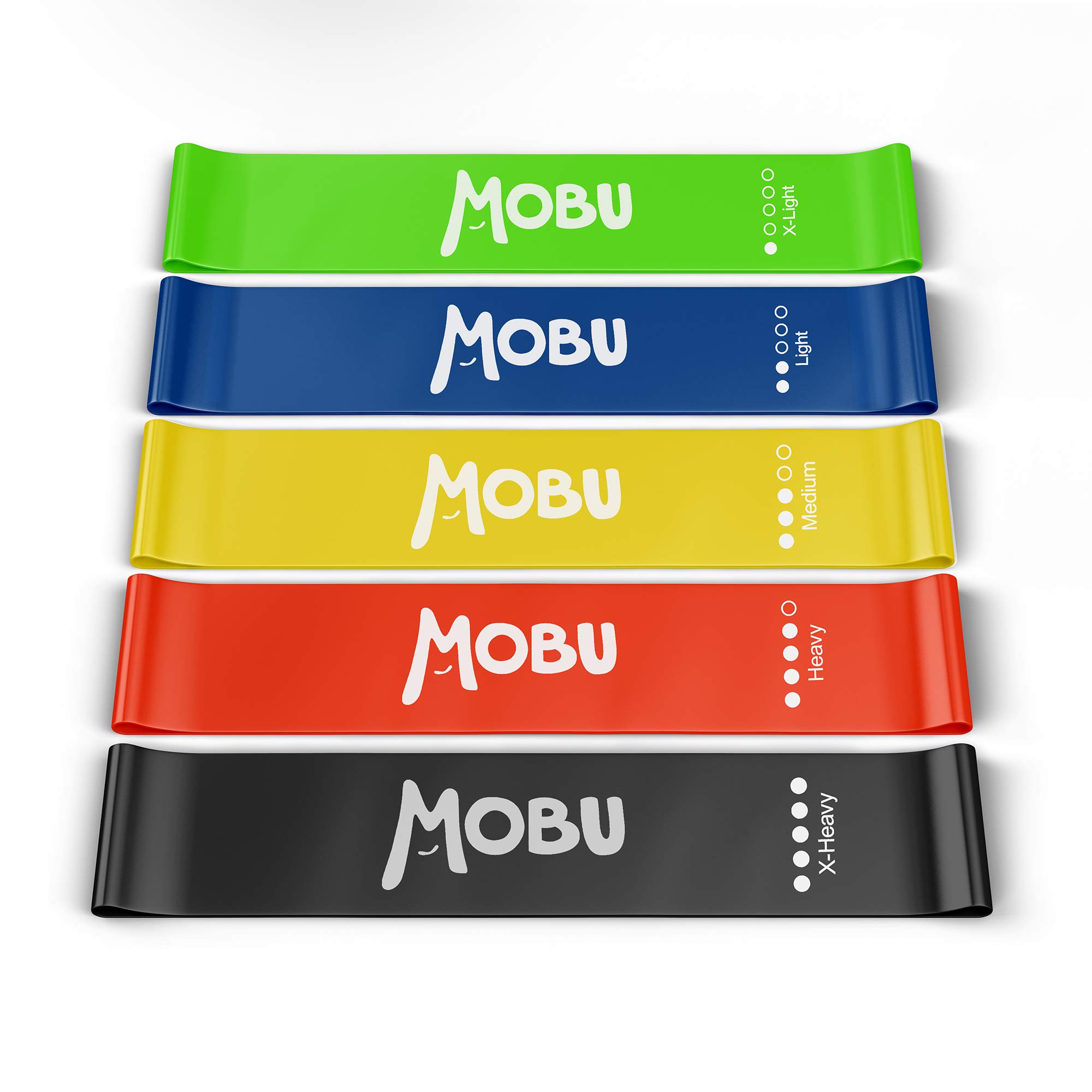 MOBU Resistance Bands Set of 5 – Durable, Skin-Friendly – Exercise Bands with 5 Different Resistance Strength – Gym, Home Workout, Yoga, Glute Training, Muscle Stretching, Strength Training