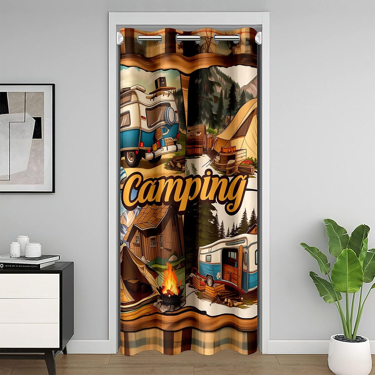 Rideau de porte occultant 132x213 cm style rustique de cabine pour camping-car