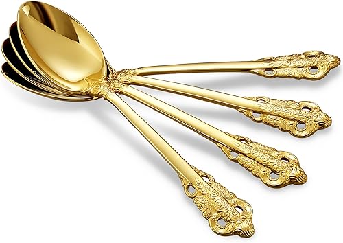 Miniatura 4 de KEAWELL Cuchara de lujo para cena, juego de 4, cucharadas de acero inoxidable 1810, juego de cucharas de cubiertos, pulido con espejo, 7.8 pulgadas