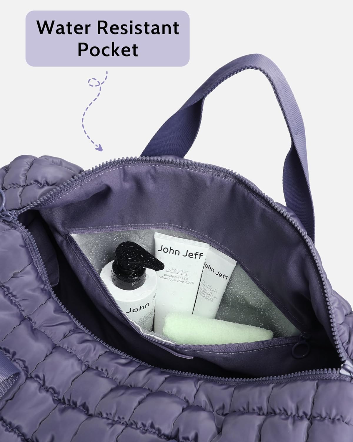 Quilted Duffel Bag for Women, Puffer Gym Duffle Bag with Shoe Compartment Lightweight Large Crossbody Sport Bag Travel Tote Mistviolet - Image 6