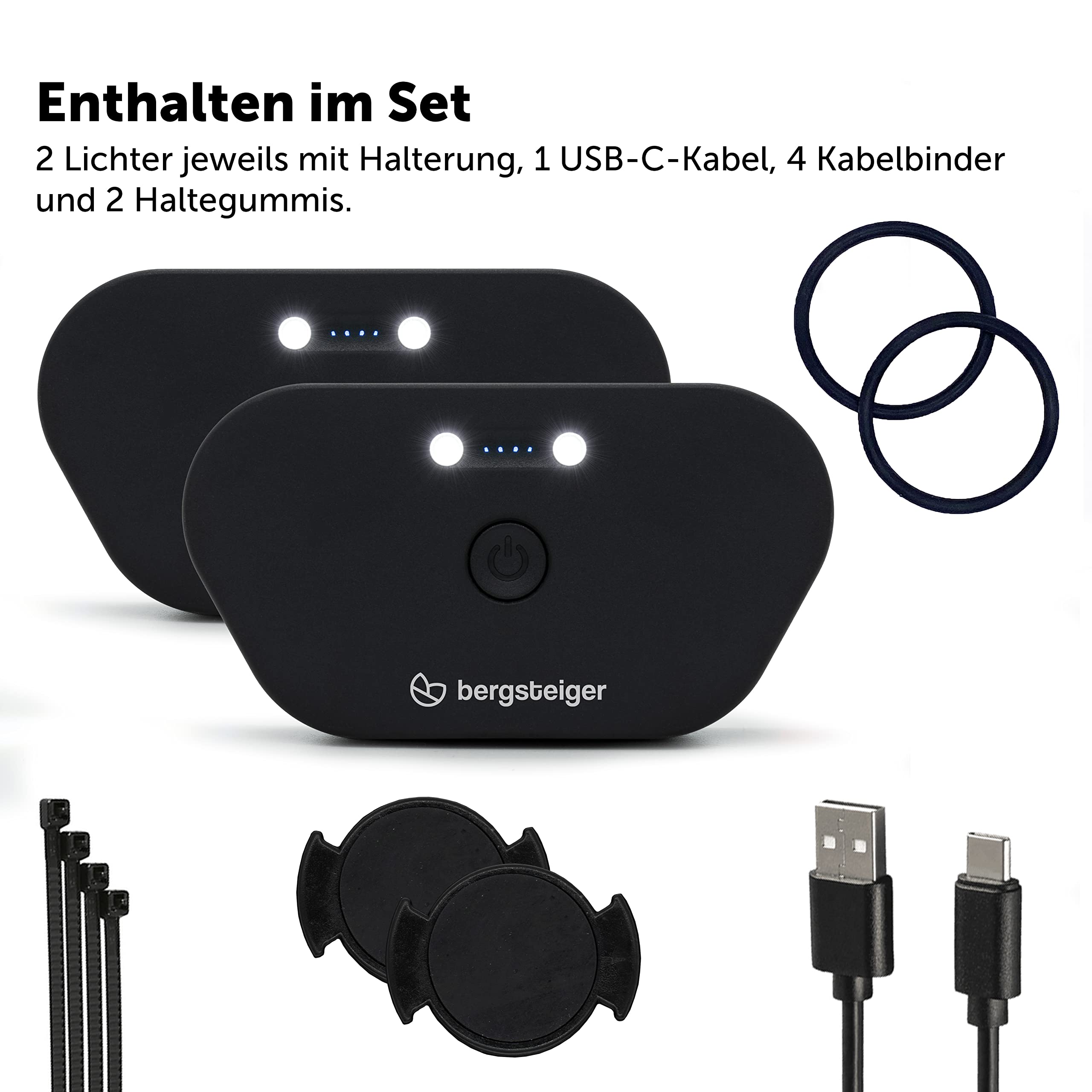 Bergsteiger Kinderwagen Licht aufladbar, USB Akku-Betrieb, 2 LED Kinderwagenlicht wiederaufladbar, Beleuchtung passend für Kinderwagen, Buggy, Kinderanhänger, Fahrradanhänger, UVM.