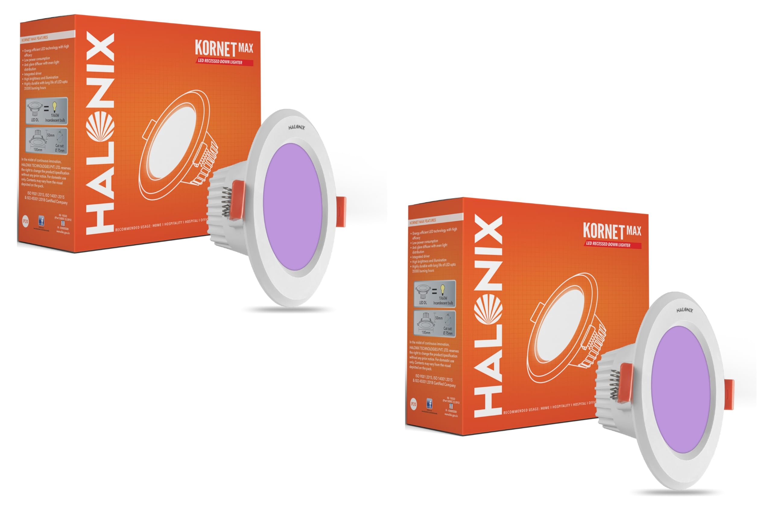 Halonix 3W Purple Junction Box led downlighter | Cut Out- 2.15 inch, Dia- 3.22, Height- 1.96 inch | PF-: >0.50, CRI- >80 | Led Ceiling Light for Home, Shop and Office |Pack of 2, Purple.-image-22