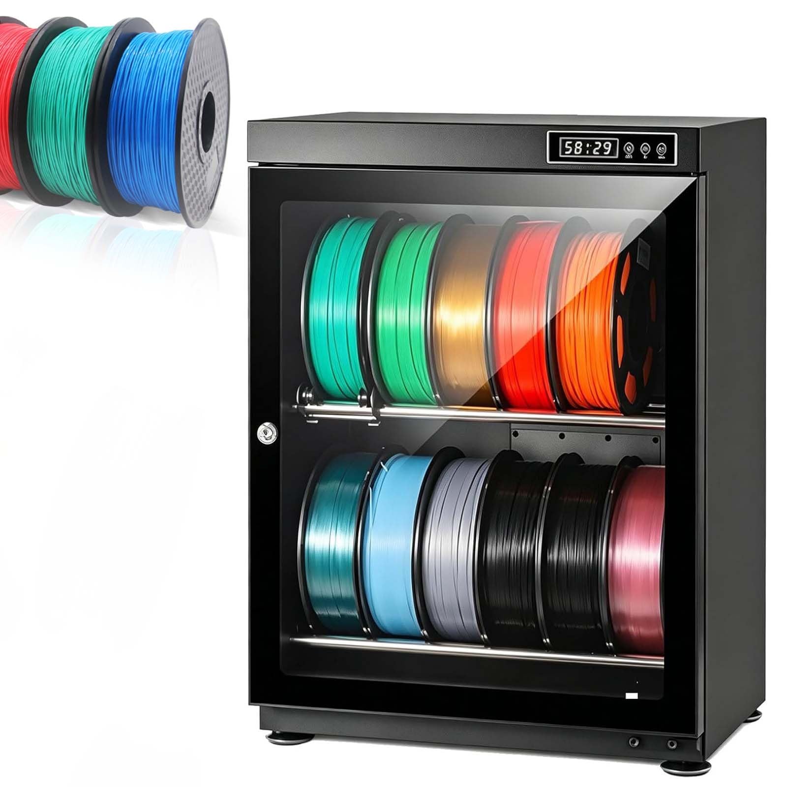 Contenitore Antiumidità Filamenti 3D, Armadio Deumidificatore 15%-60% RH | Pannello Controllo Smart, per PLA, ABS, PETG, Nylon, TPU, PC(70L)