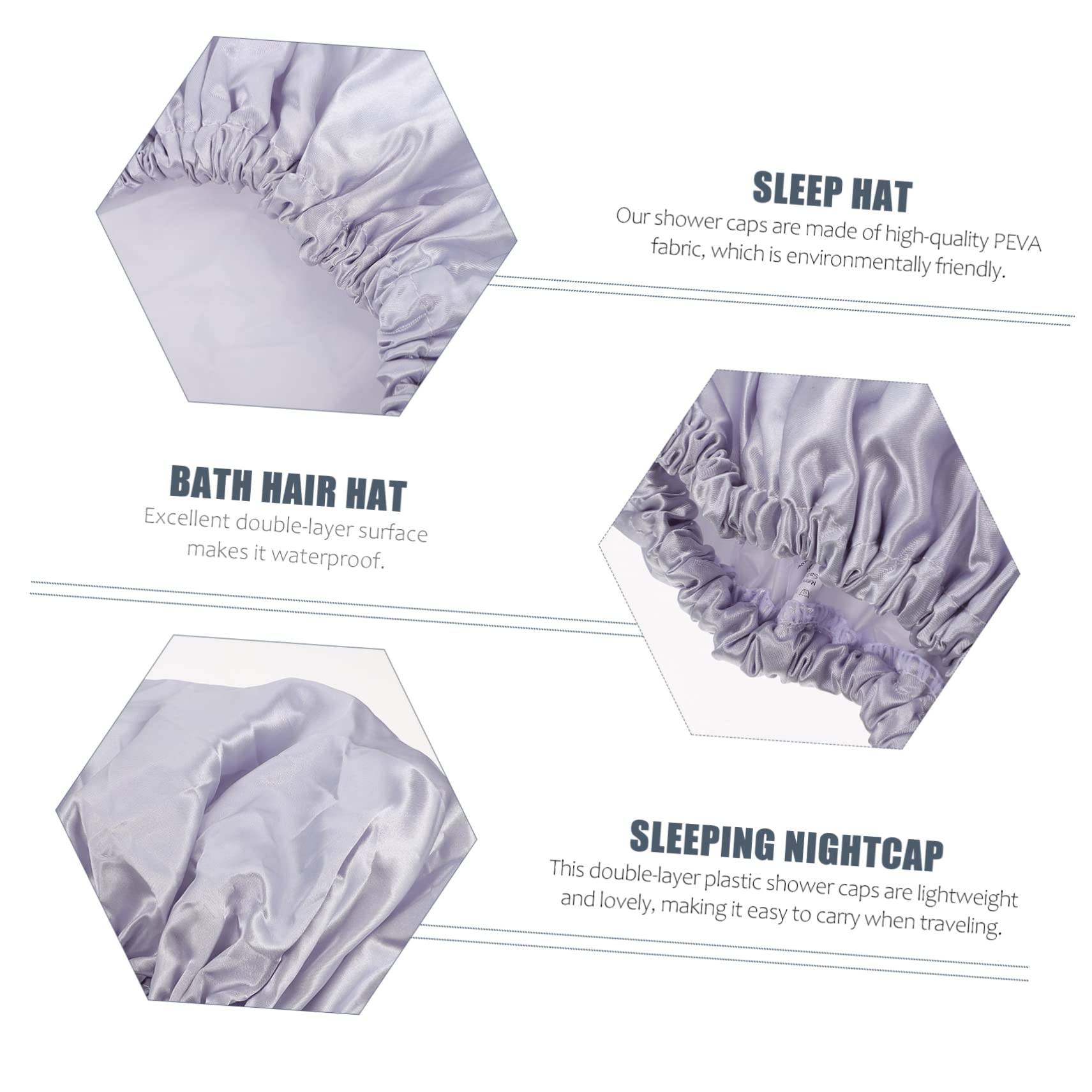 3 piezas Gorro de Ducha Reutilizable para Mujeres de Material Peva y Satén y Duradero para Baños y Lavado de Diseño Colores Sólidos Rosa Melocotón Gris