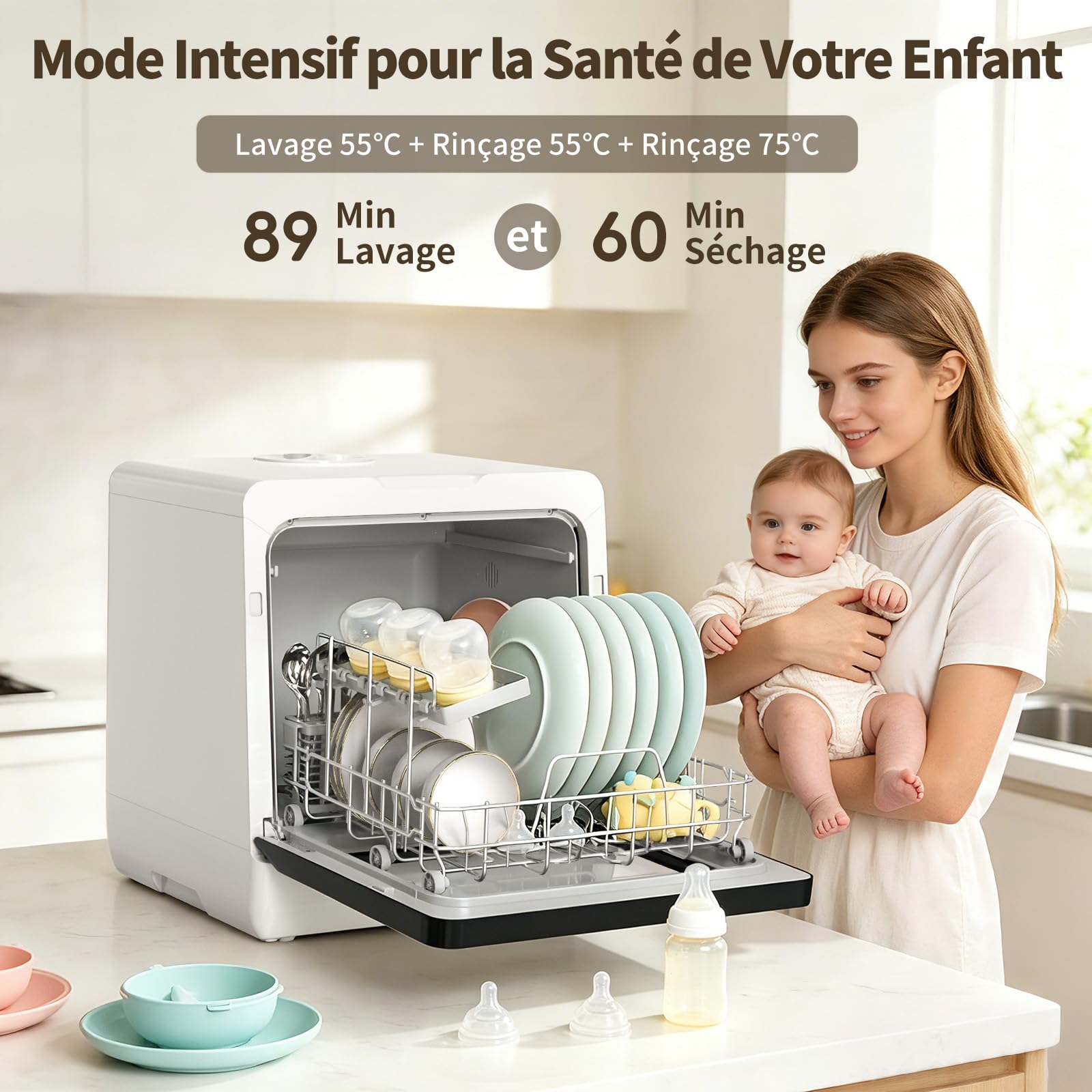 Lave-vaisselle de Table 7+3 Programmes Commande Tactile Affichage LED Réservoir d'Eau 5L