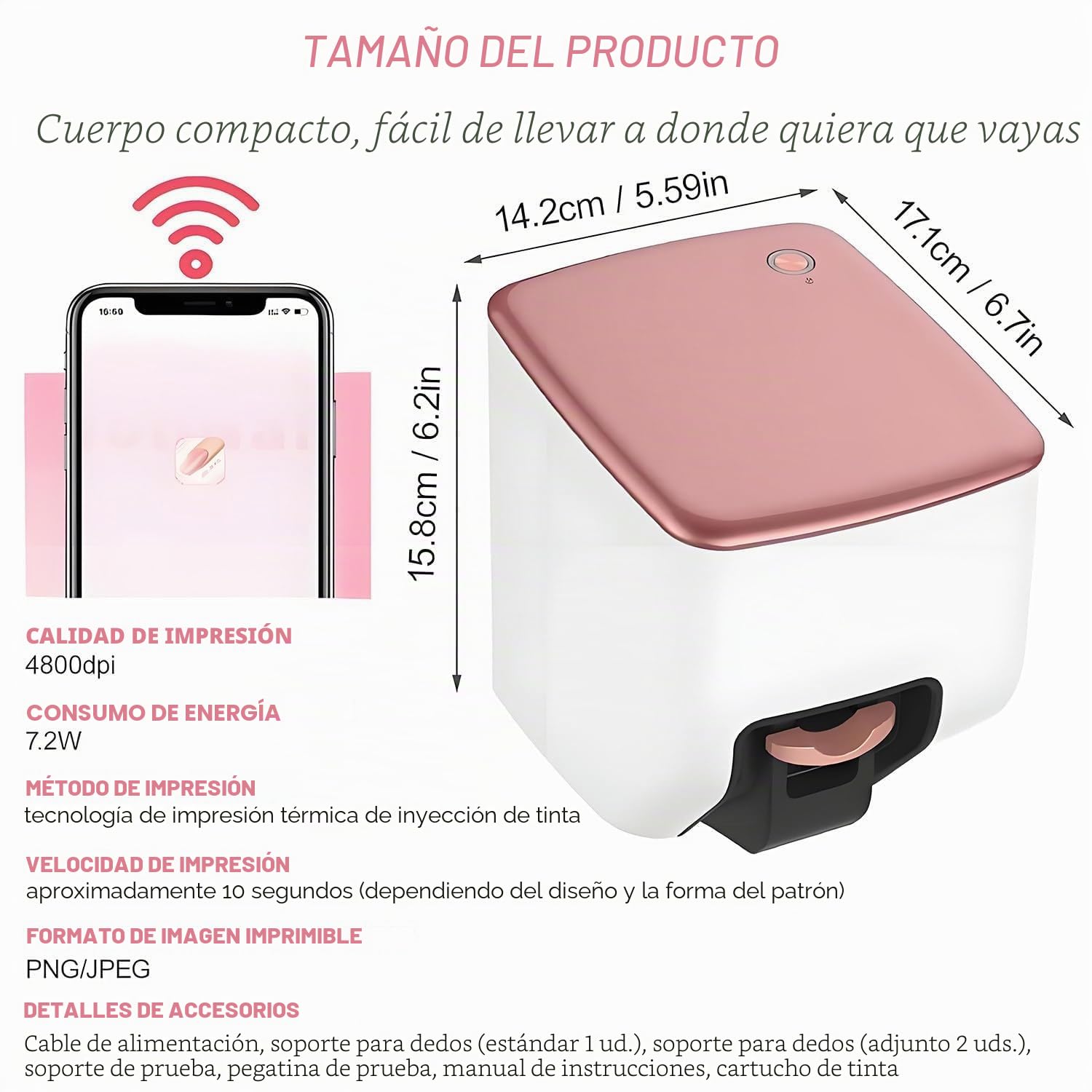 Impresora 3D para decoración de uñas, máquina de impresión de uñas DIY con control de aplicación, alta resolución de 4800 ppp, reconocimiento automático de forma de uñas y dibujo rápido 10S
