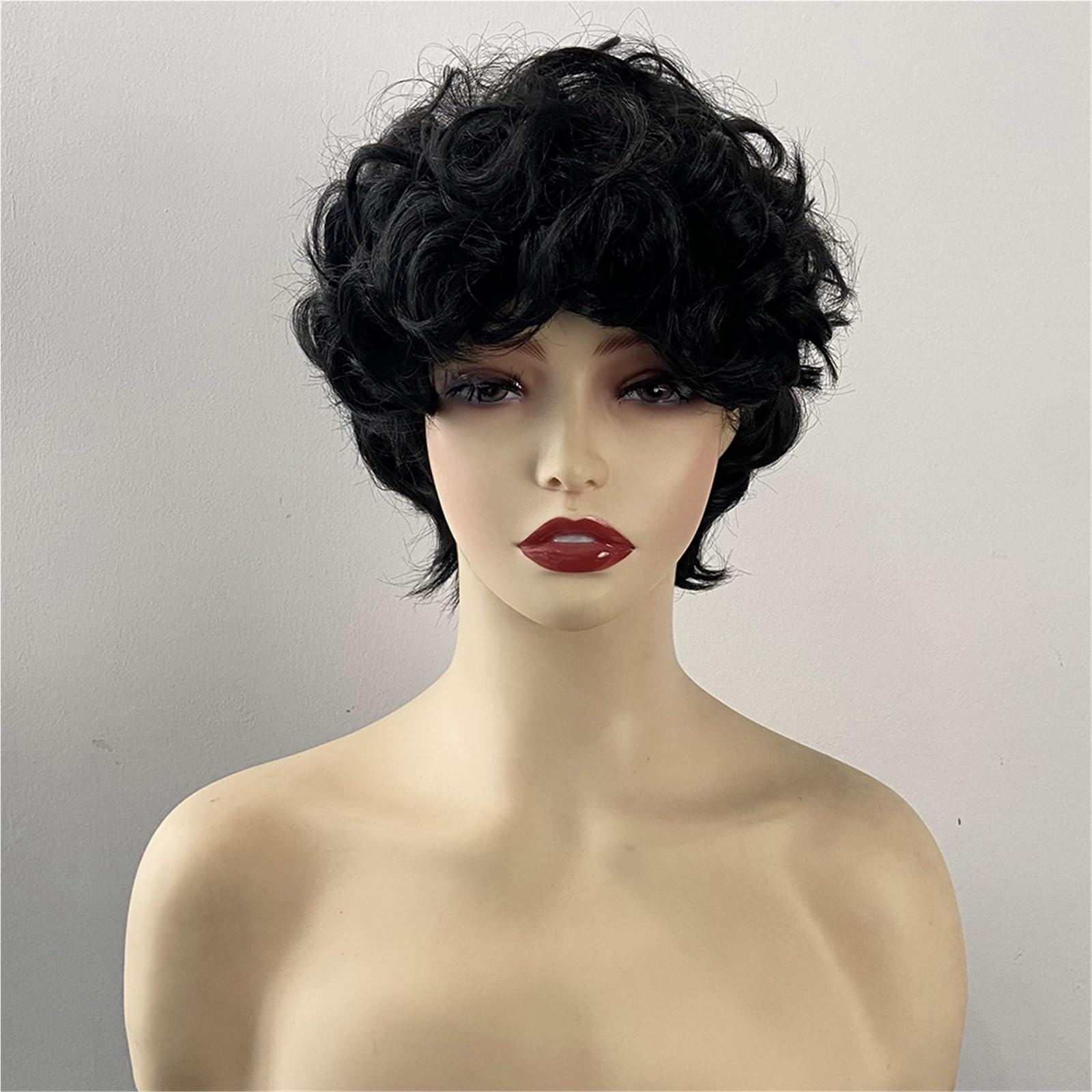 ZTHYSHOZ Women's Wig Black Women's Fluffy Short Hair Small Curly Head Cover For Daily Versatile Styling