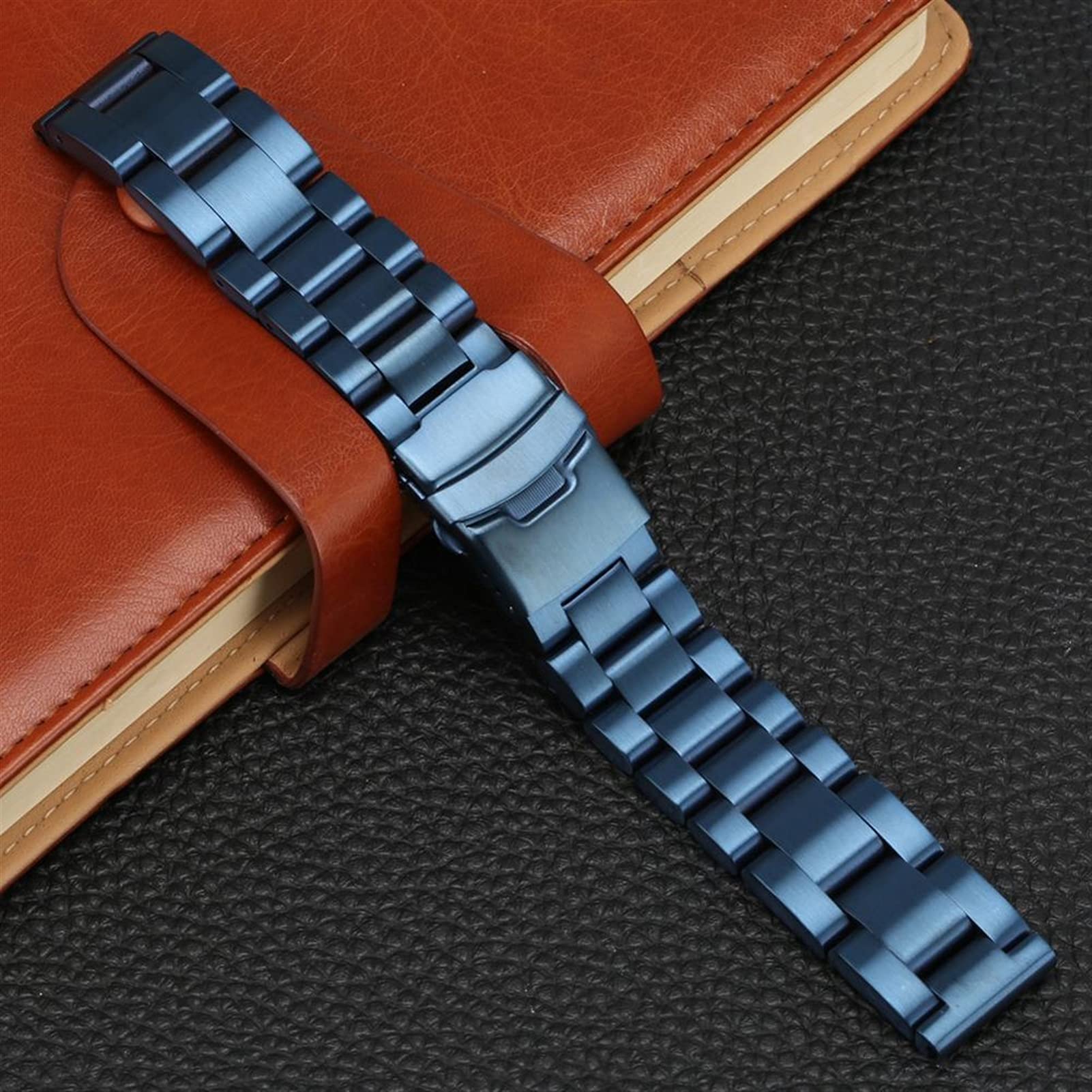 Uhrenarmband, massives Edelstahlarmband, 22 mm, 24 mm, 26 mm, Faltschließe, blaues Ersatzarmband für Herren, Zubehör / 26 mm/blau