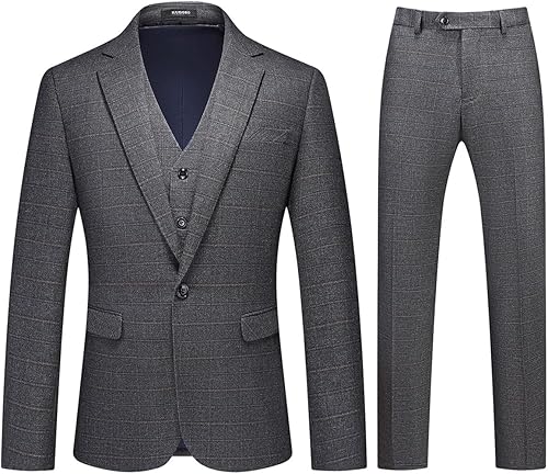 Trajes de 3 piezas para hombre, traje de tweed ajustado a cuadros, trajes ajustados para hombres, traje de un botón, conjunto de esmoquin