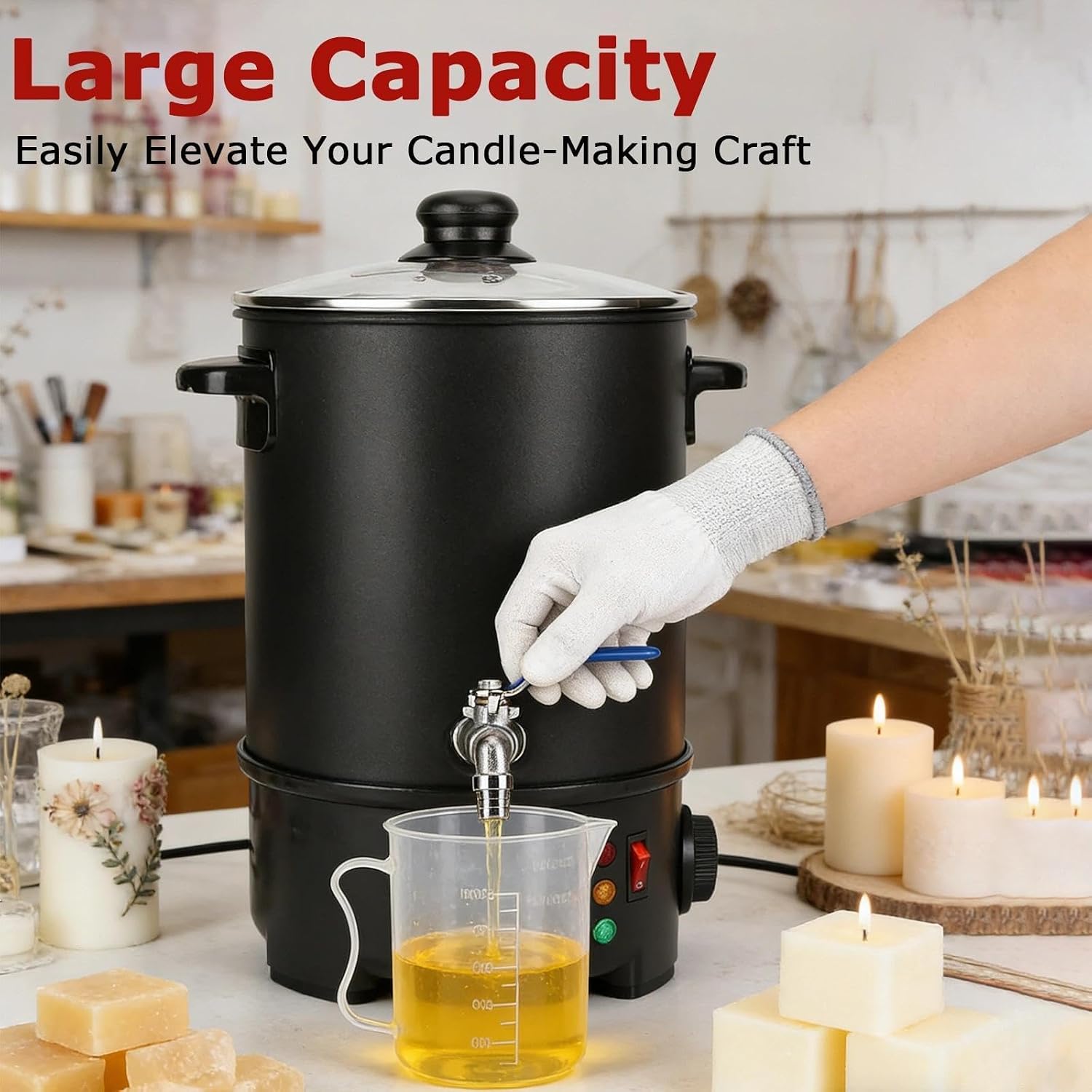 10Lbs Wax Melter for Candle Making, 110V Electric Wax Melting Pot with 86℉-230℉ Temp Control & Easy Pour Spout, Easy to Clean Soap Making Kit for DIY Home Small Business