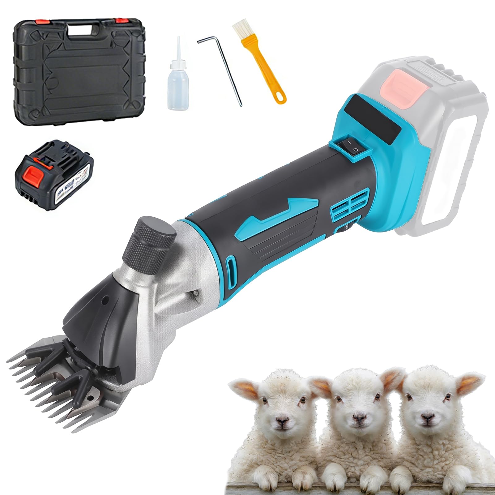 Tondeuse à Mouton Sans Fil 800W, Tondeuse à Laine Électrique avec Réglage à 6 Vitesses & Lame 9/13 Dents, Espacement de Lame Réglable, Tondeuses pour Moutons/Chèvres/Bovins/Ferme/A 13-Tooth-1 Battery