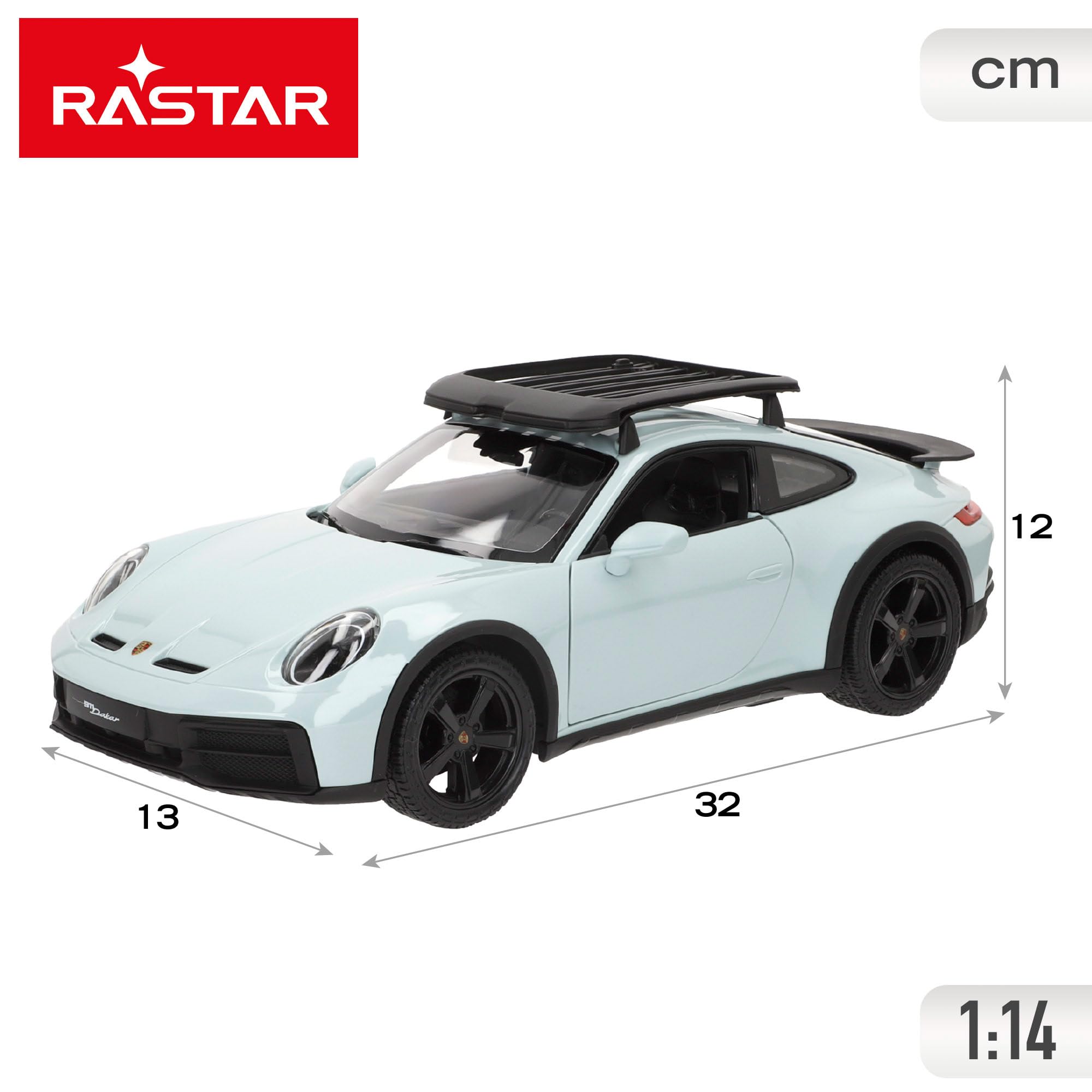 ColorBaby RASTAR Porsche 911 Dakar, samochód zdalnie sterowany, w skali 1:14, ze światłami przednimi, ręcznie otwieranymi drzwiami i bagażnikami, 6 funkcji, oficjalna licencja, od 6 lat (41327)