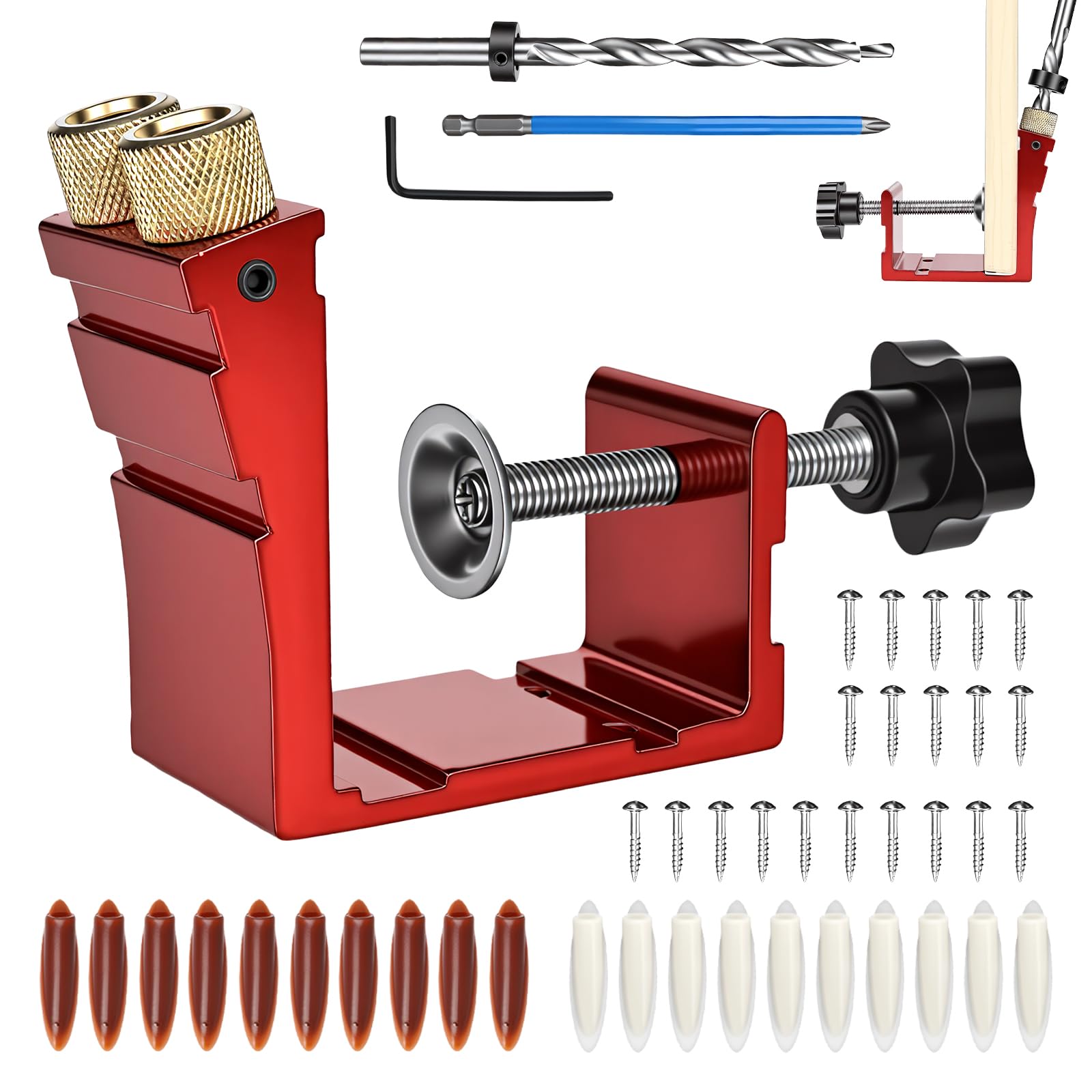 bssmmai 3 Pcs Pocket Hole Jig Kit Pocket Drill Screw Jig with 2 Carbon Steel Drill Bits and 20 Plugs, 20 Screws