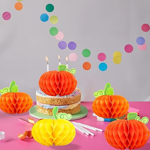 Miniatura 4 de Gyufise 6 centros de mesa de calabaza, calabaza de papel, panal, calabaza, centros de mesa de calabaza, calabazas de tejido 3D, decoración colgante