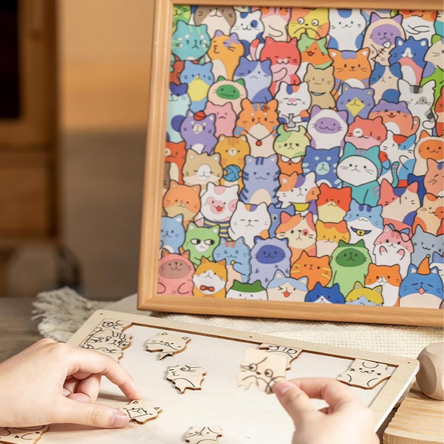 Vibbang Cat Wooden Colouring Puzzles, 2026 New Wooden Cat Puzzles, Framed by Adorable Cats Outline Puzzle - Image 4