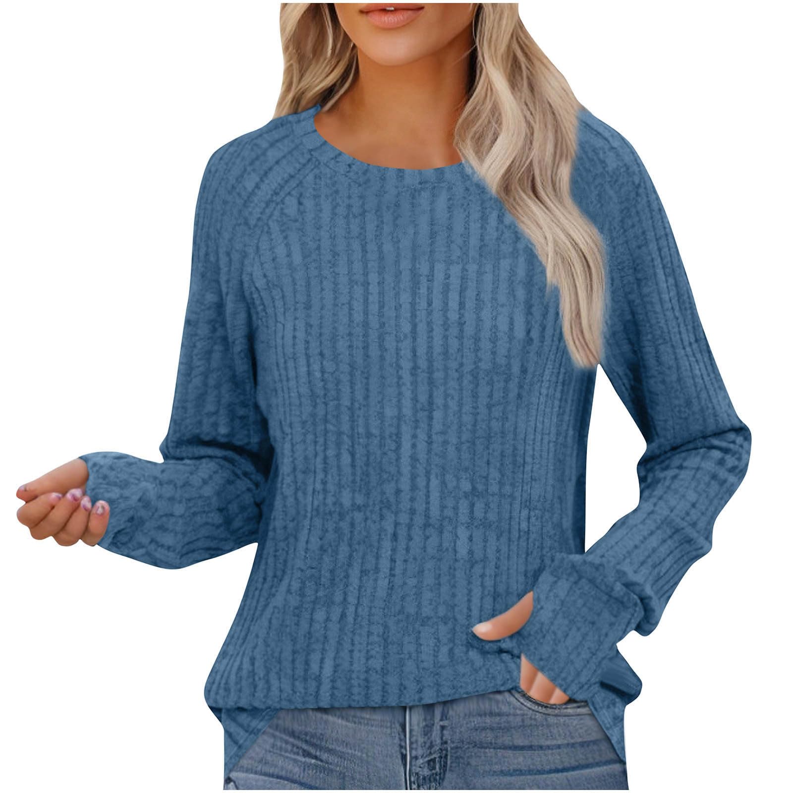 Sweaters for Women Lightweight Long Sleeve Tops Casual Round Neck Pullover Sweater Casual Fall Clothes