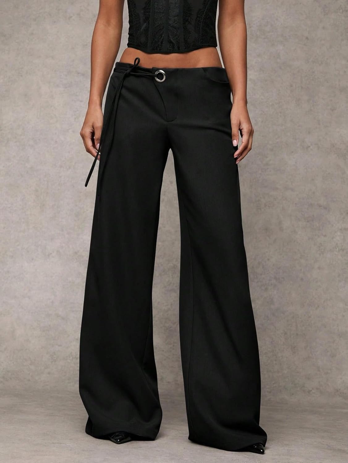 Womens Low Rise Waisted Casual Pants Wide Leg Straight Dress Pants Stretchy Work Slacks Trousers