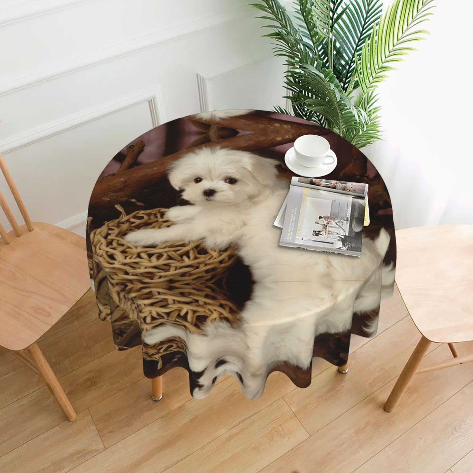 hhxvcv French Poodle Round Tablecloth – Dining Table Cover