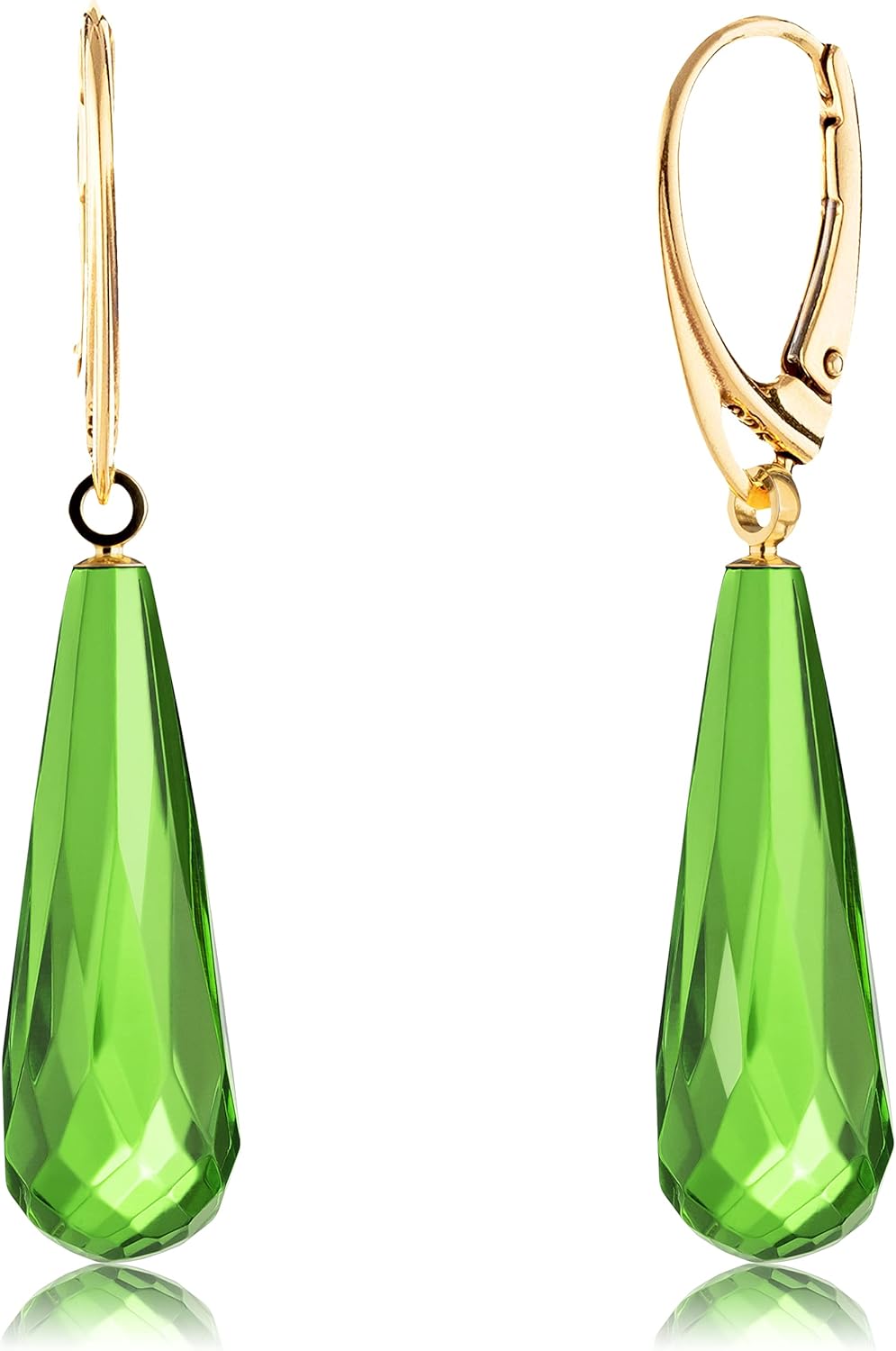 Amber Earrings for Women - Statement Gemstone Jewelry, Gold Plated Sterling Silver Leverback, Dangle Semi Precious Stone Ladies Earrings, Elegant Gift for Her