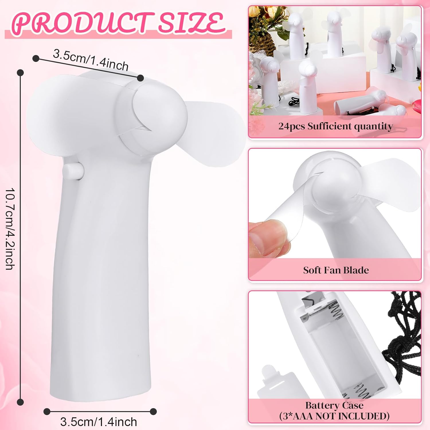24 Pcs Mini Portable Electric Fan Bulk Powerful Personal Handheld Fan for Wedding Favors Summer Music Festival Travel Camping, Battery Not Include(White)