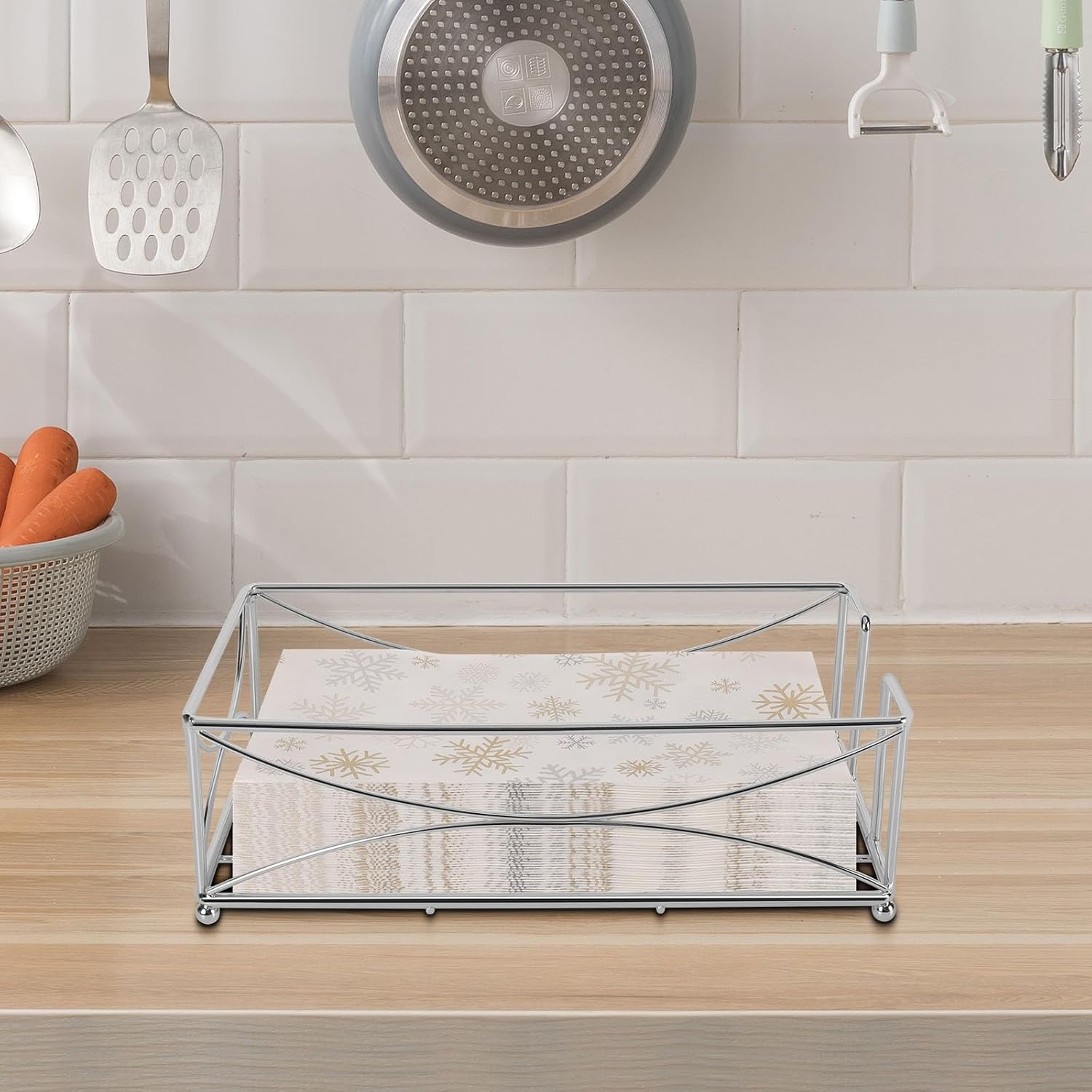 Livabber Guest Napkin Holder, Metal Bathroom Paper Hand Towel Storage Modern Napkin Tray Caddy for Countertop, Table Kitchen, Dinning Room (Chrome, Metal Base)
