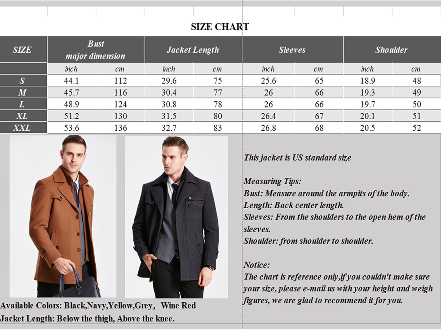 INVACHI Men's Wool Blend Coat Warm Winter Trench Coat with Detachable Soft Scarf Single Breasted Pea Coat - Image 7
