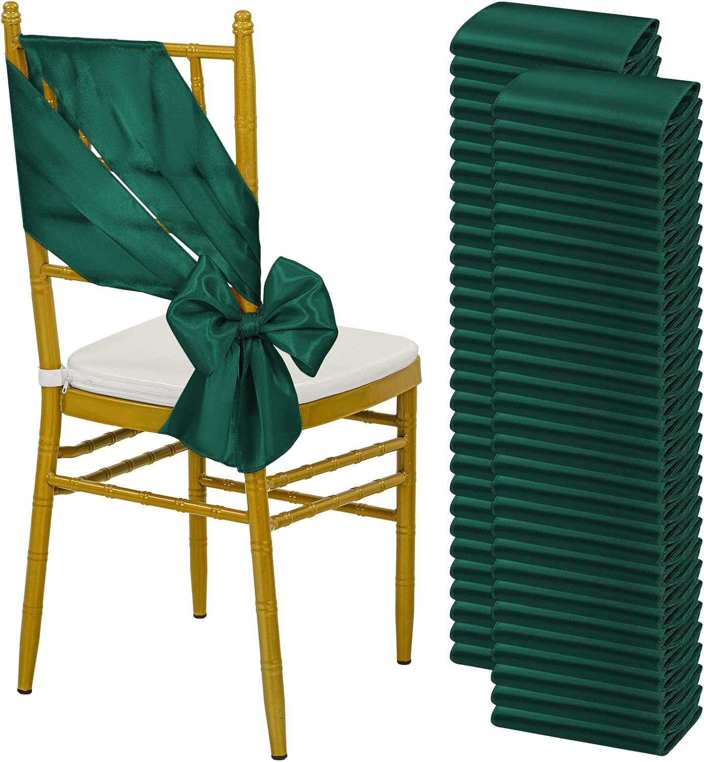 100 PCS Satin Chair Sashes, Dark Green Chair Ribbon Ties, Back Sash Bow, 7 x 78 Inch for Wedding, Birthday, Banquet, Party, Hotel Event Decoration