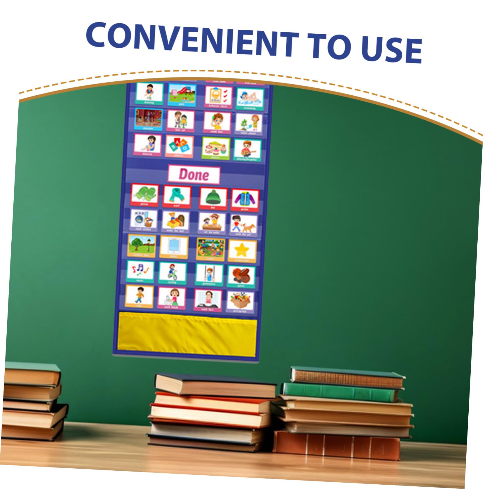 STOBOK Tabla de Rutina Visual para Niños en Casa y Escuela, Calendario Infantil Azul Material Seguro de Poliéster y Pvc para Planificación Diaria y Recompensas