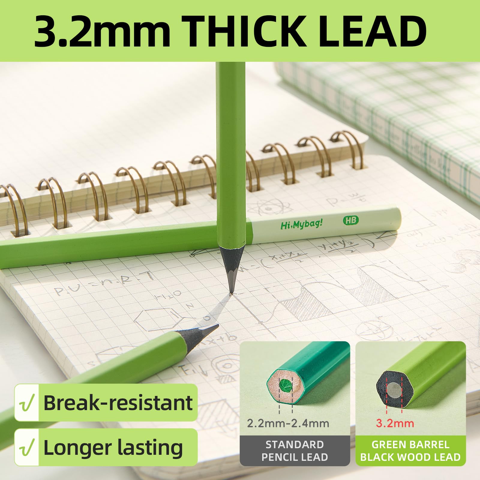 Lápices HB #2, paquete de 40 unidades, preafilados con borrador, mina de 3.2 mm de grosor resistente a la rotura, lápices de madera negra para escuela, aula y suministros de oficina
