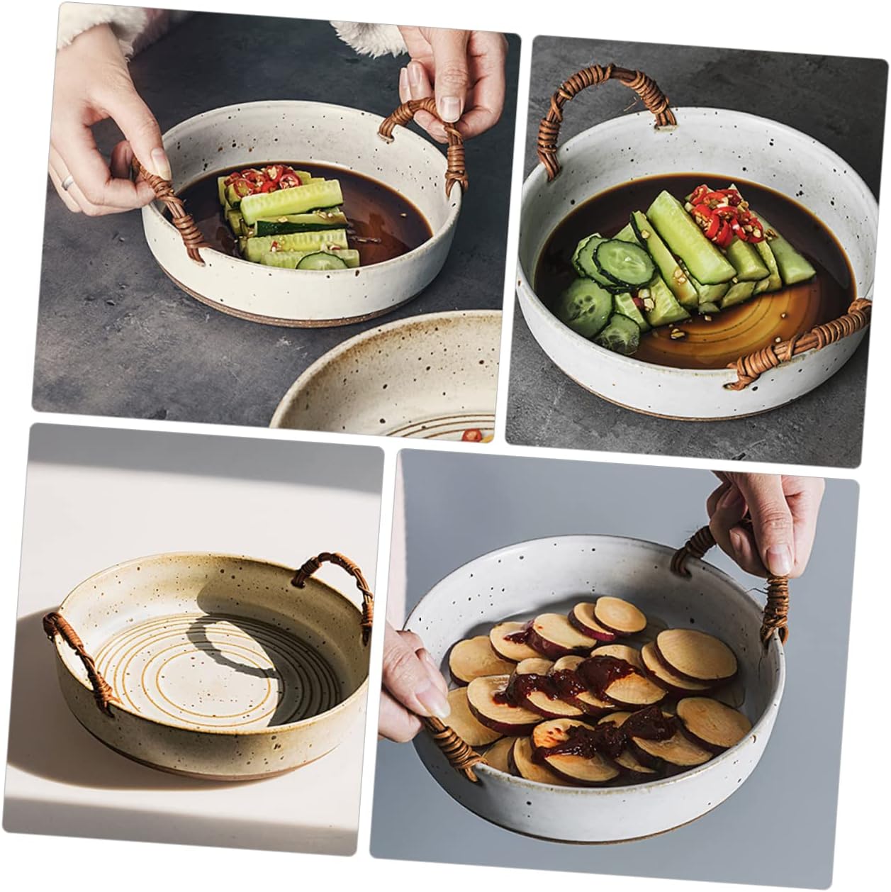 Elegant Handmade Crude Pottery Fruit and Snack Tray Bread Basket for Living Study