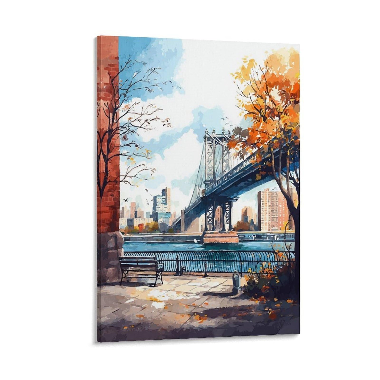 Brooklyn New York Poster 20x30inch(50x75cm) Vintage Watercolor Canvas Art
