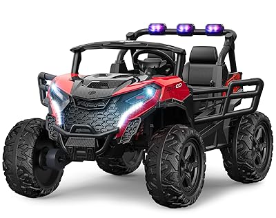 24V 2 Seater Ride on Car Truck 4x200W, EVA Tires, 4WD/2WD, Rainbow Lights, Remote Control, Shock Absorbers, Bluetooth, Ride on Toy for Kids Ages 3-8, Pink