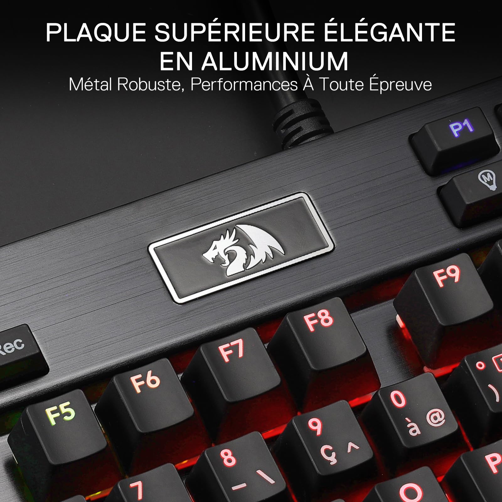 Redragon K550 Clavier Mécanique Filaire AZERTY RGB 12 Touches Macro | Switch Violet Cliquable 2 Ports USB Intégrés Repose Poignet Amovible 104 Touches Anti Ghosting Ergonomique